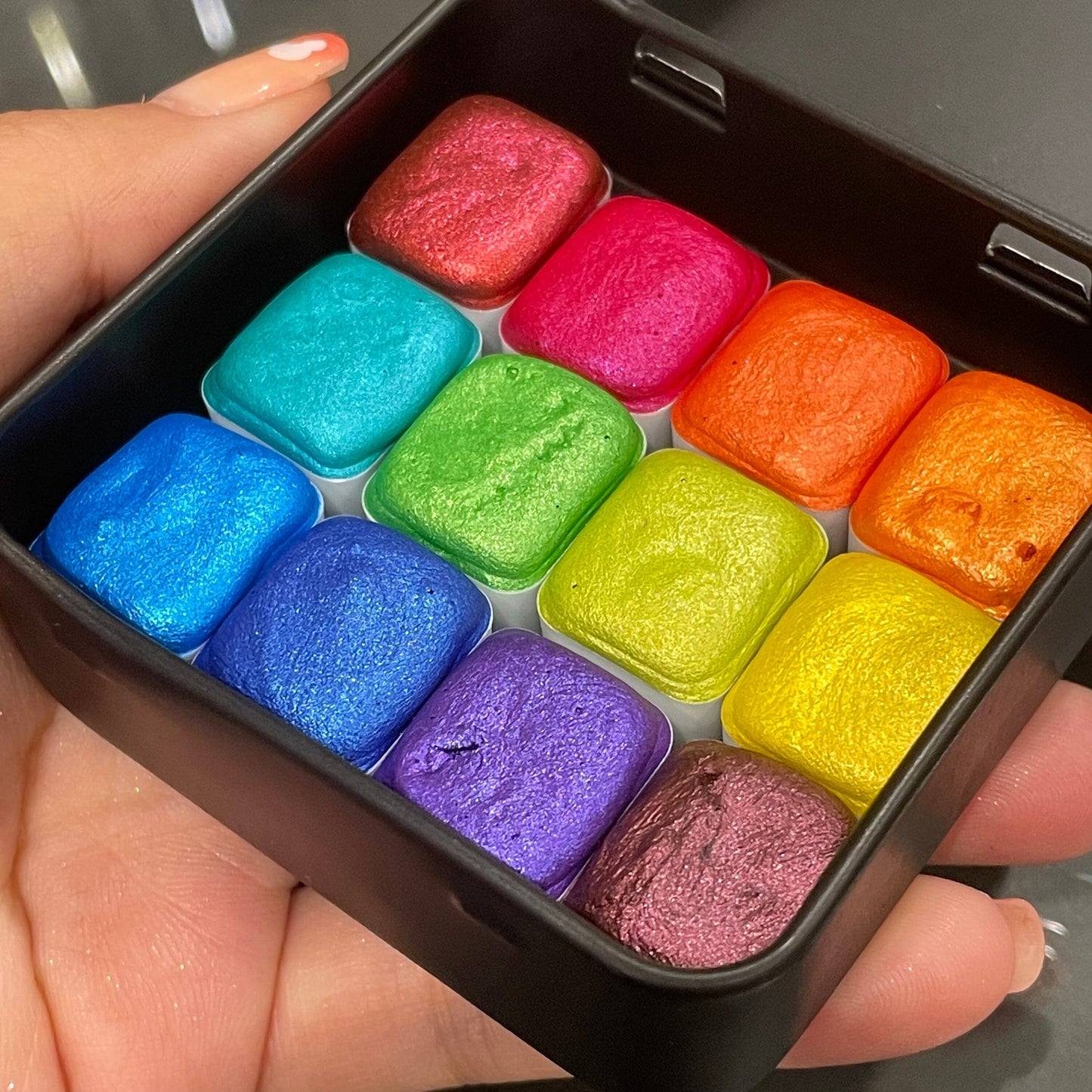 Mica H12 E set Handmade Shimmer Watercolor Paint half pans