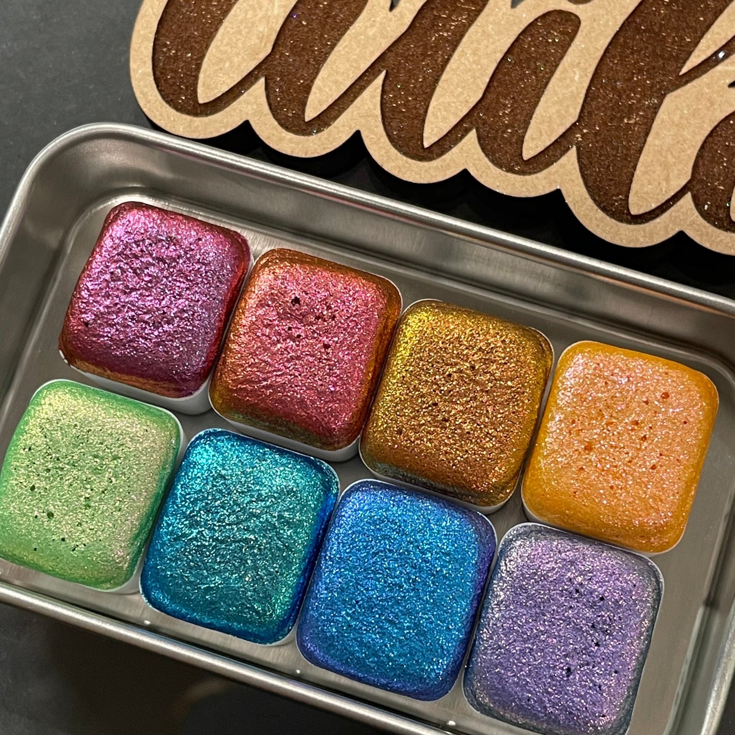 Chameleon half set handmade watercolor paints half pans in tin case