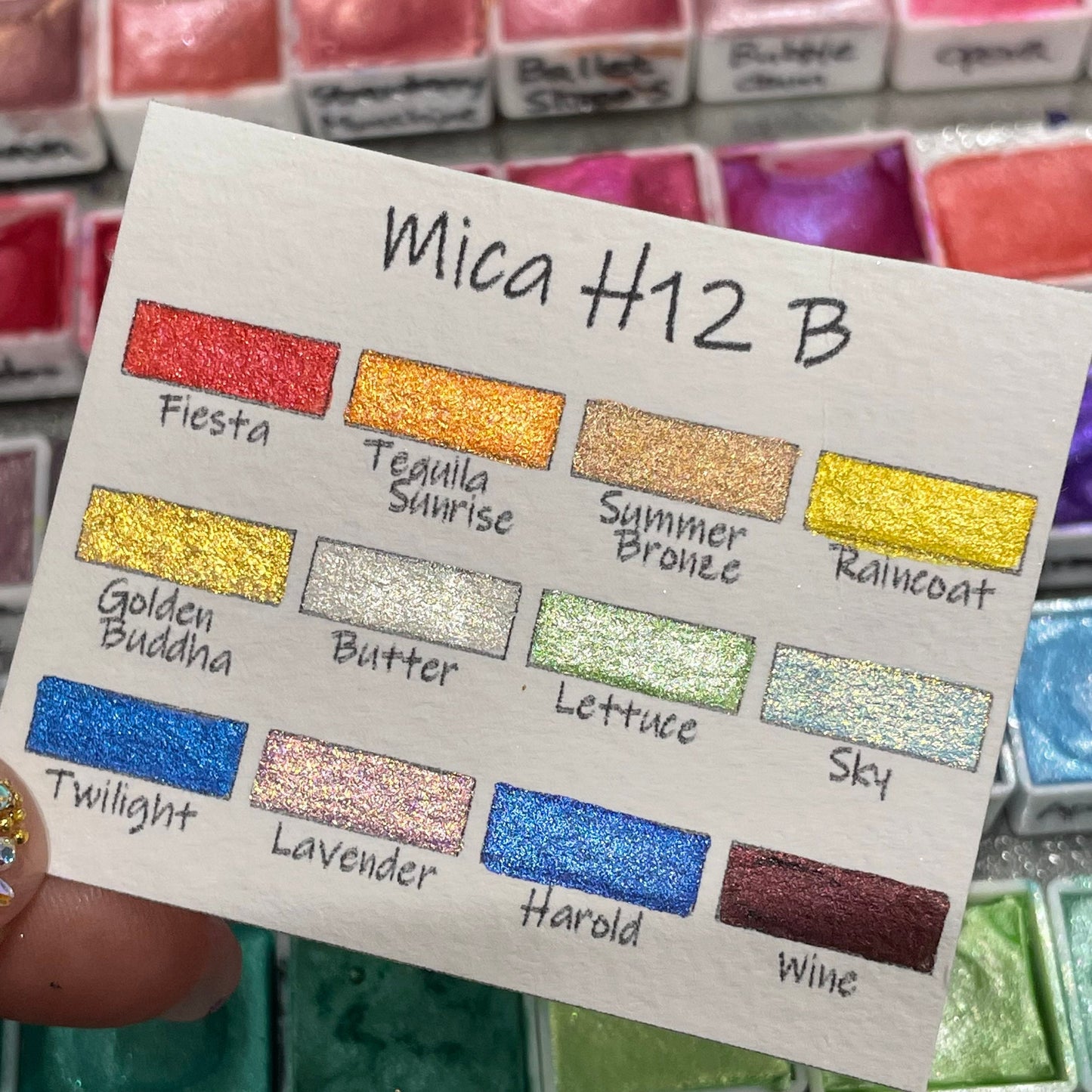 Mica H12 B set Handmade Shimmer Watercolor Paint half pans