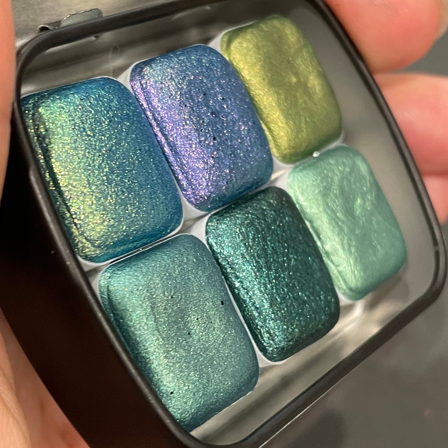 Green set Handmade Shimmer Metallic Chameleon Colorshift Watercolor Paint Half