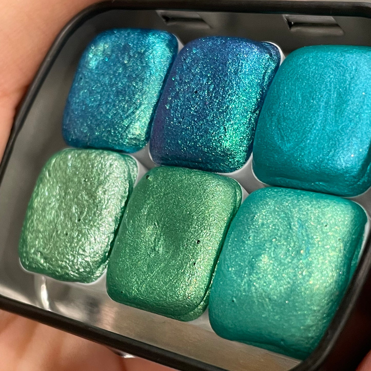 Teal set Handmade Shimmer Metallic Chameleon Colorshift Watercolor Paint Half By iuilewatercolors