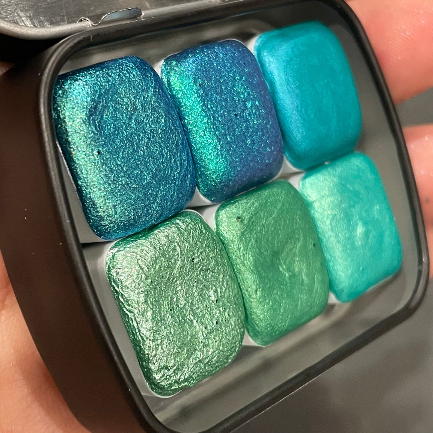 Teal set Handmade Shimmer Metallic Chameleon Colorshift Watercolor Paint Half By iuilewatercolors