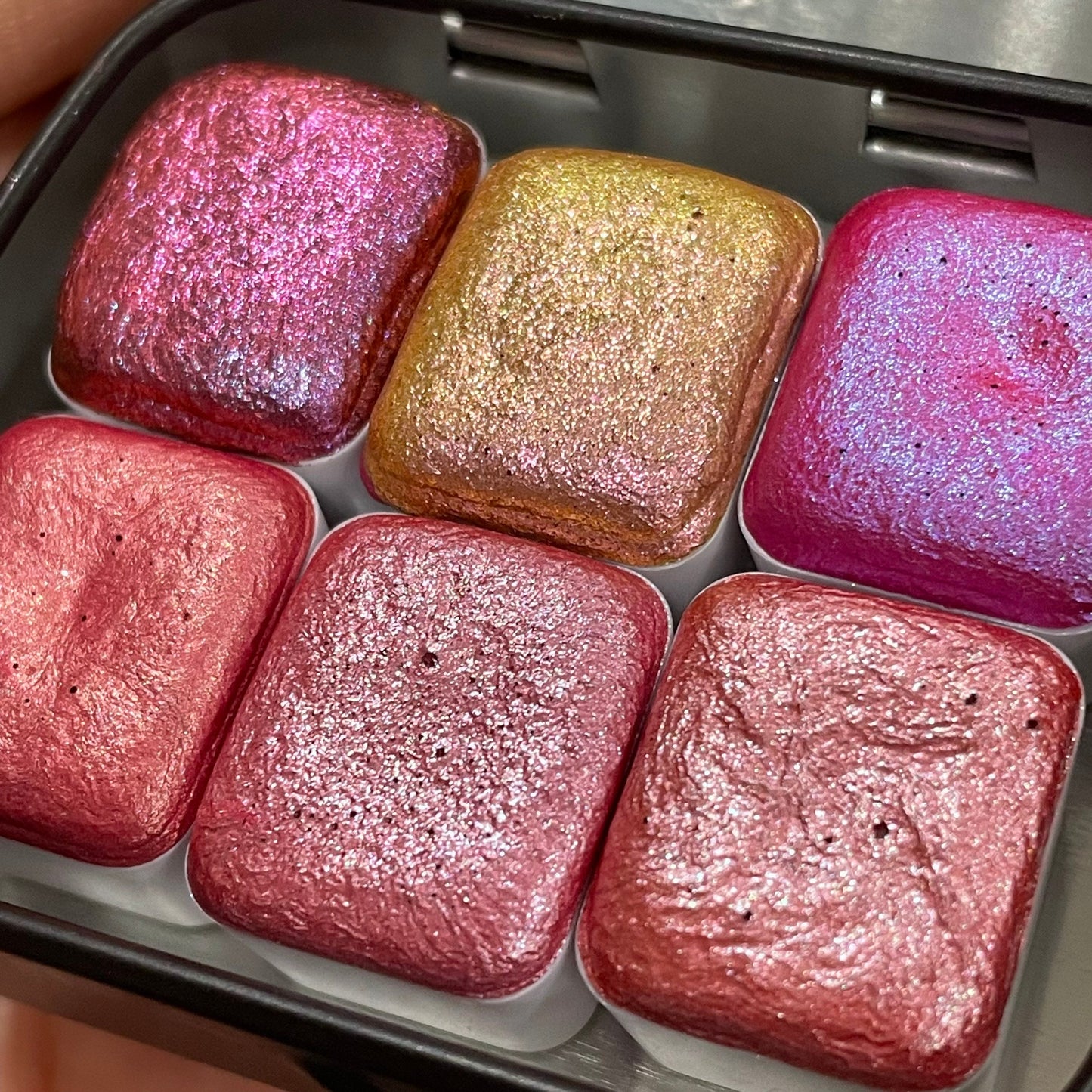 Pink set Handmade Shimmer Metallic Chameleon Colorshift Watercolor Paint Half By iuilewatercolors