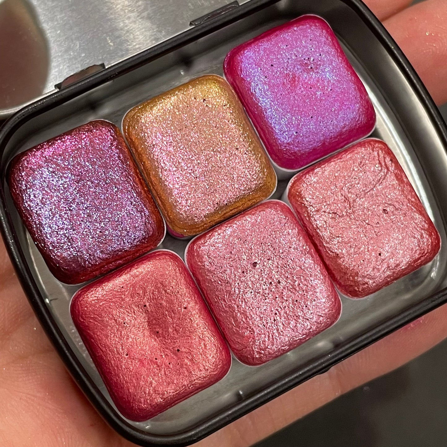 Pink set Handmade Shimmer Metallic Chameleon Colorshift Watercolor Paint Half By iuilewatercolors