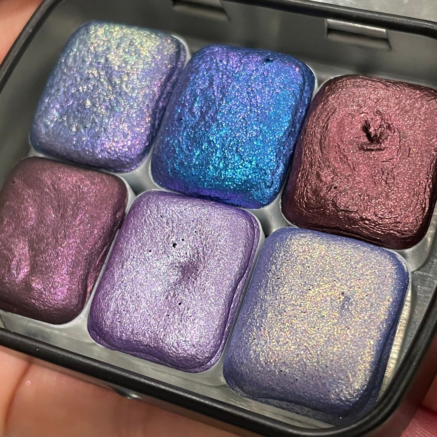 Purple set Handmade Shimmer Metallic Chameleon Colorshift Watercolor Paint Half By iuilewatercolors