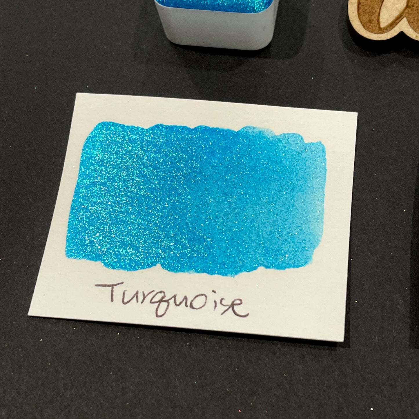 Turquoise teal Half pan Bling Bling Handmade Color Shift shimmer watercolor paints