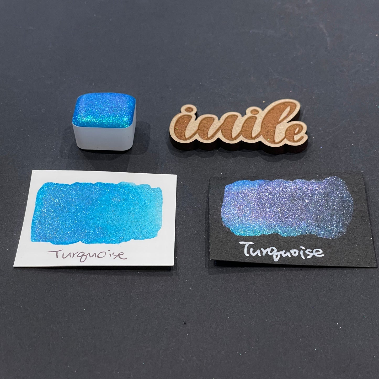 Turquoise teal Half pan Bling Bling Handmade Color Shift shimmer watercolor paints