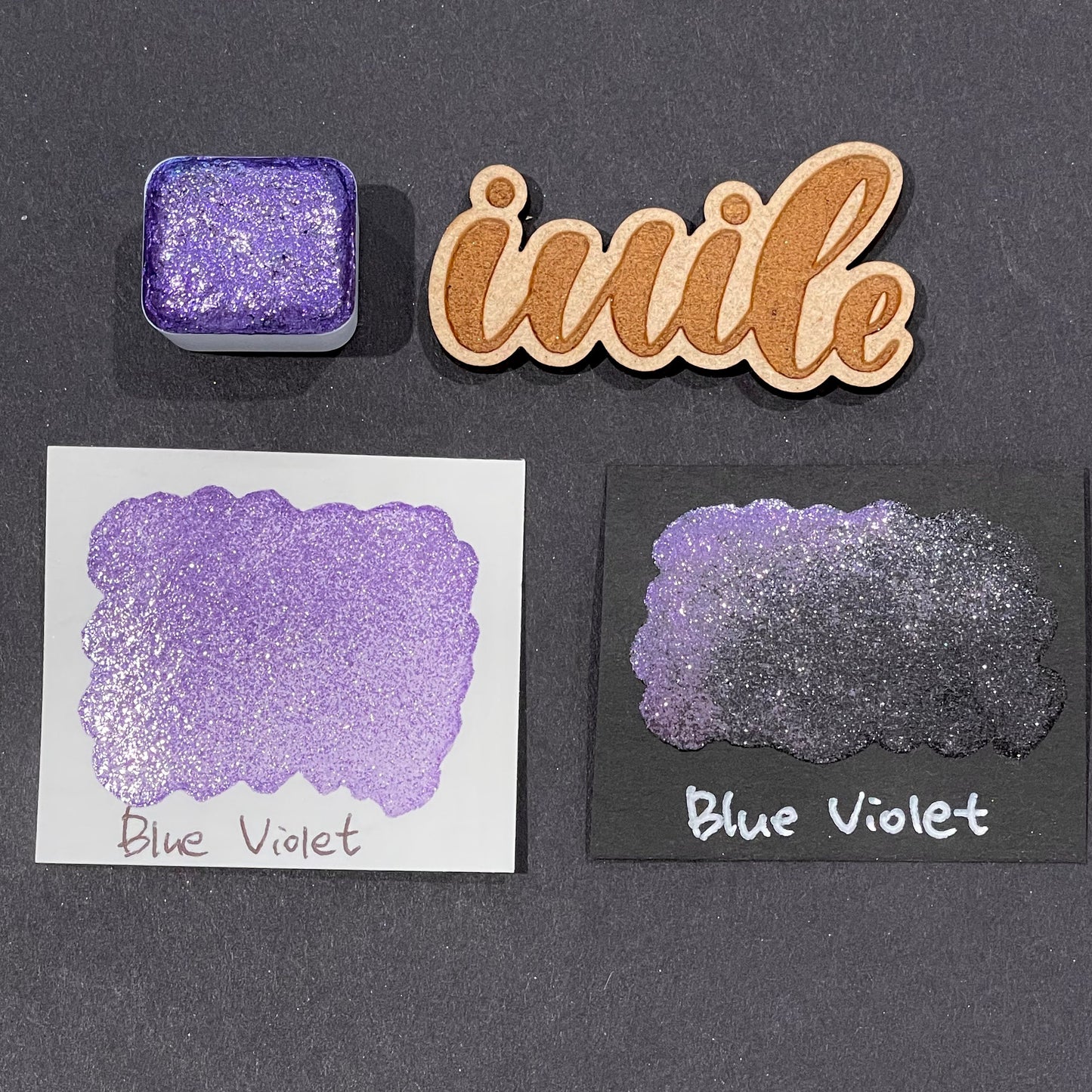 Blue Violet purple Half pan Bling Bling Handmade shimmer watercolor paints