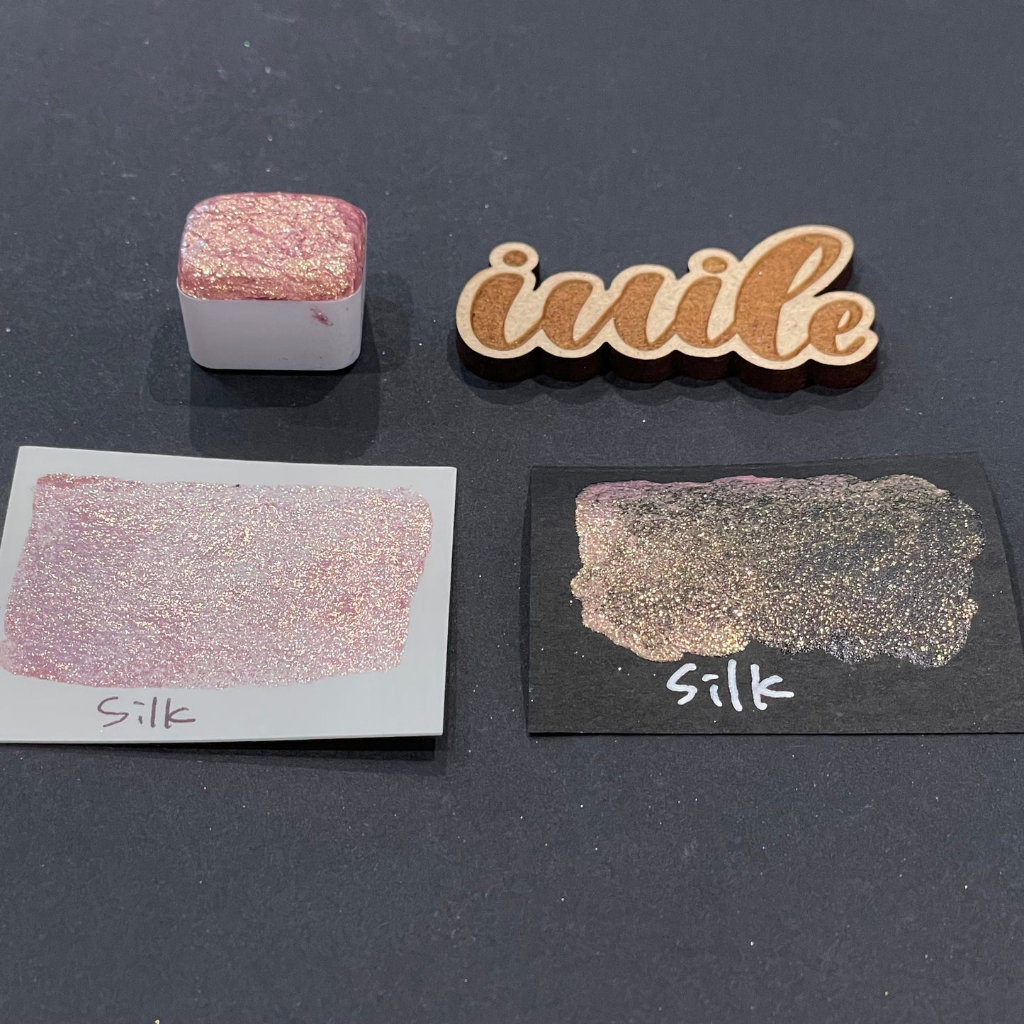 Silk pink Half pan Bling Bling Handmade shimmer watercolor paints