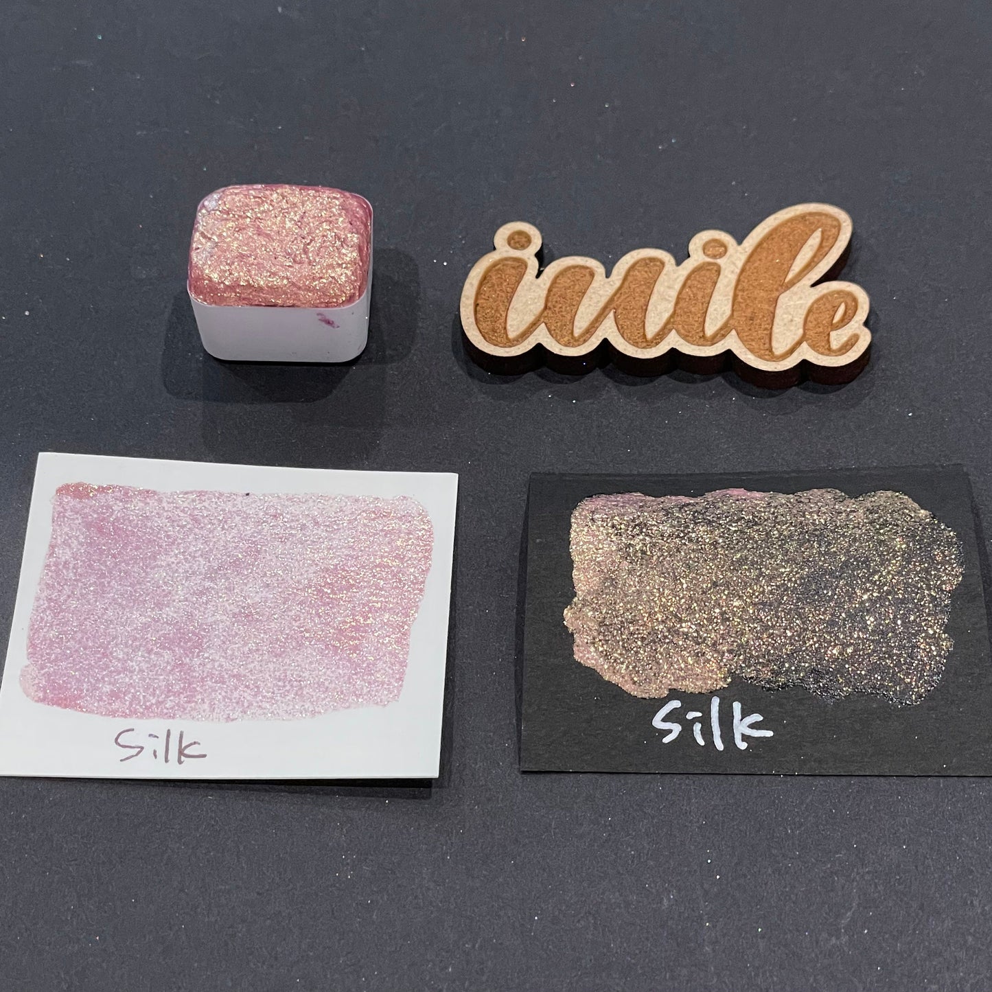Silk pink Half pan Bling Bling Handmade shimmer watercolor paints