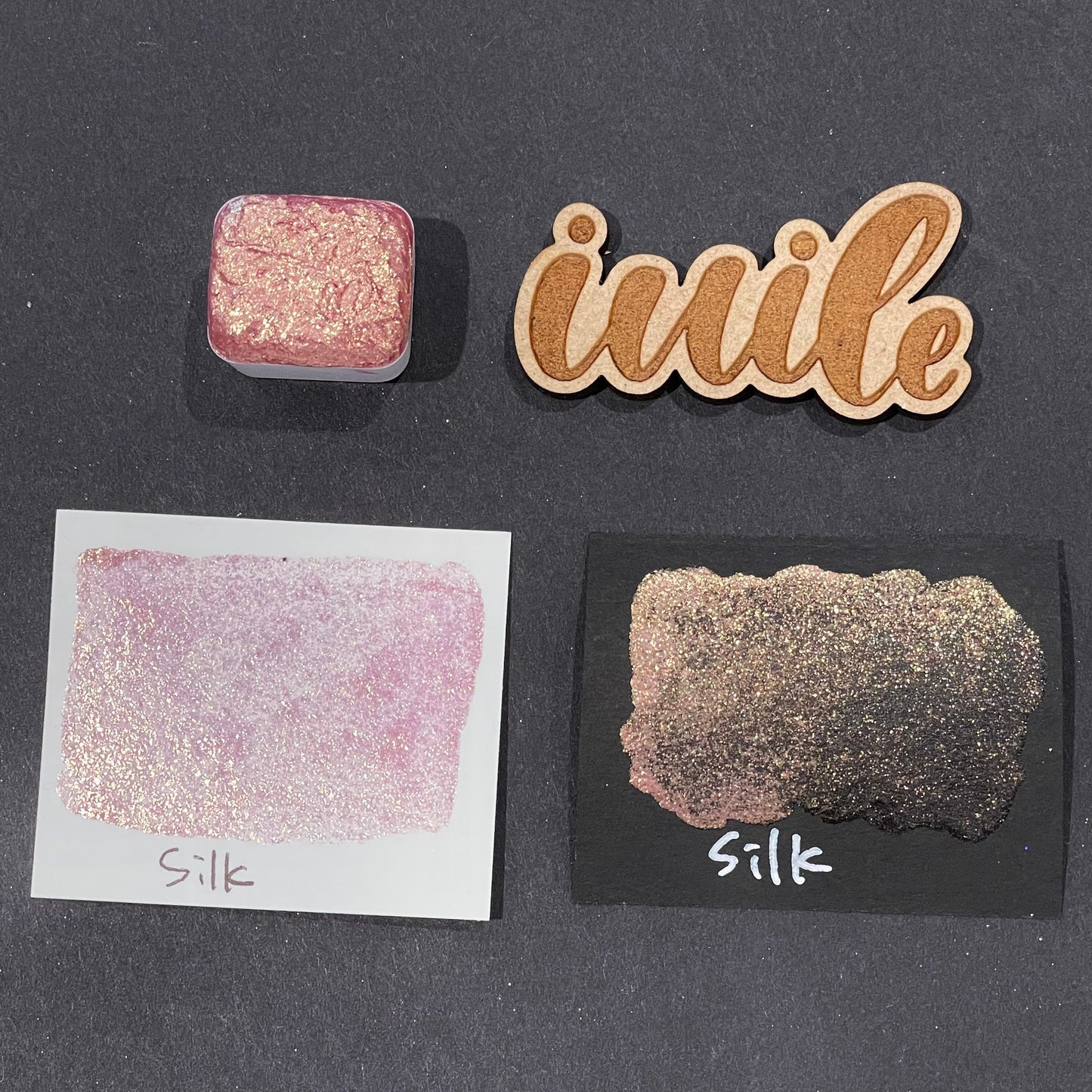 Silk pink Half pan Bling Bling Handmade shimmer watercolor paints