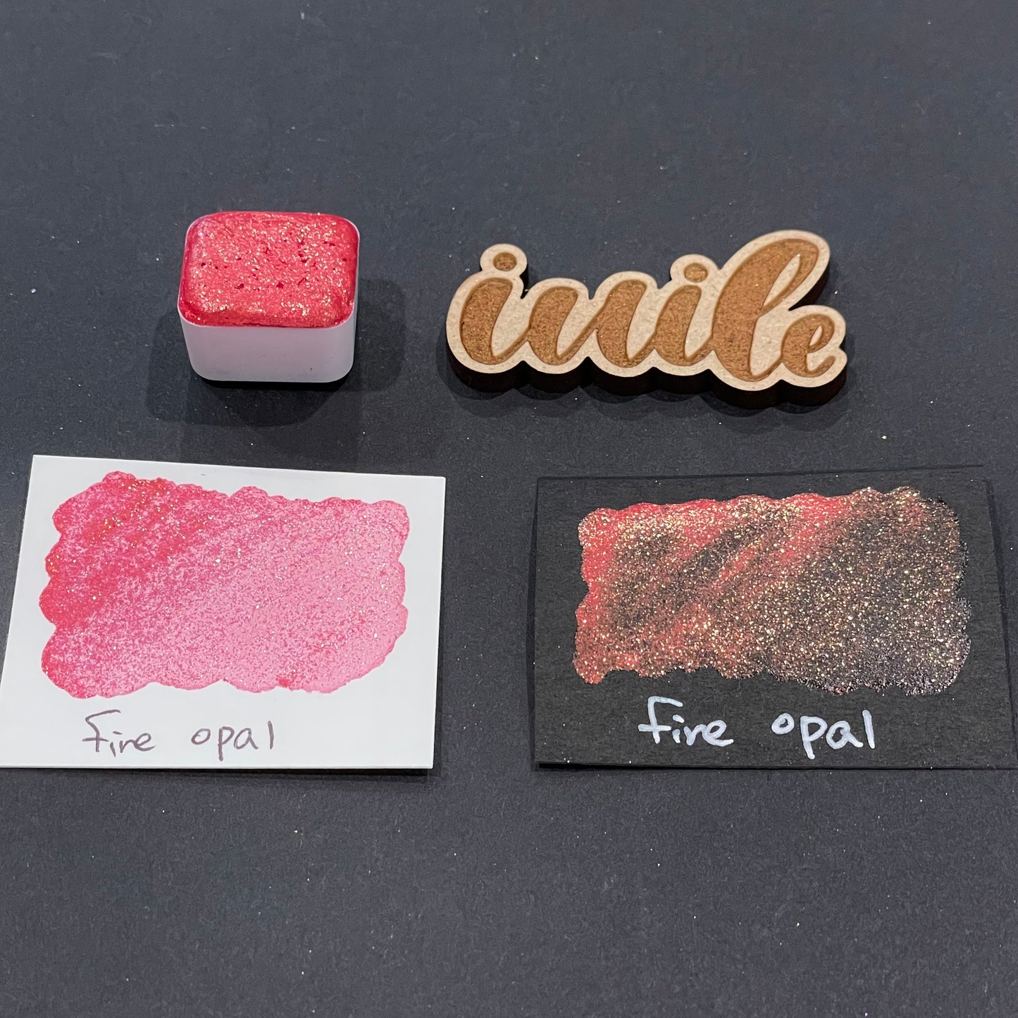 Last Chance! Fire Opal red Half pan Bling Bling Handmade shimmer watercolor paints