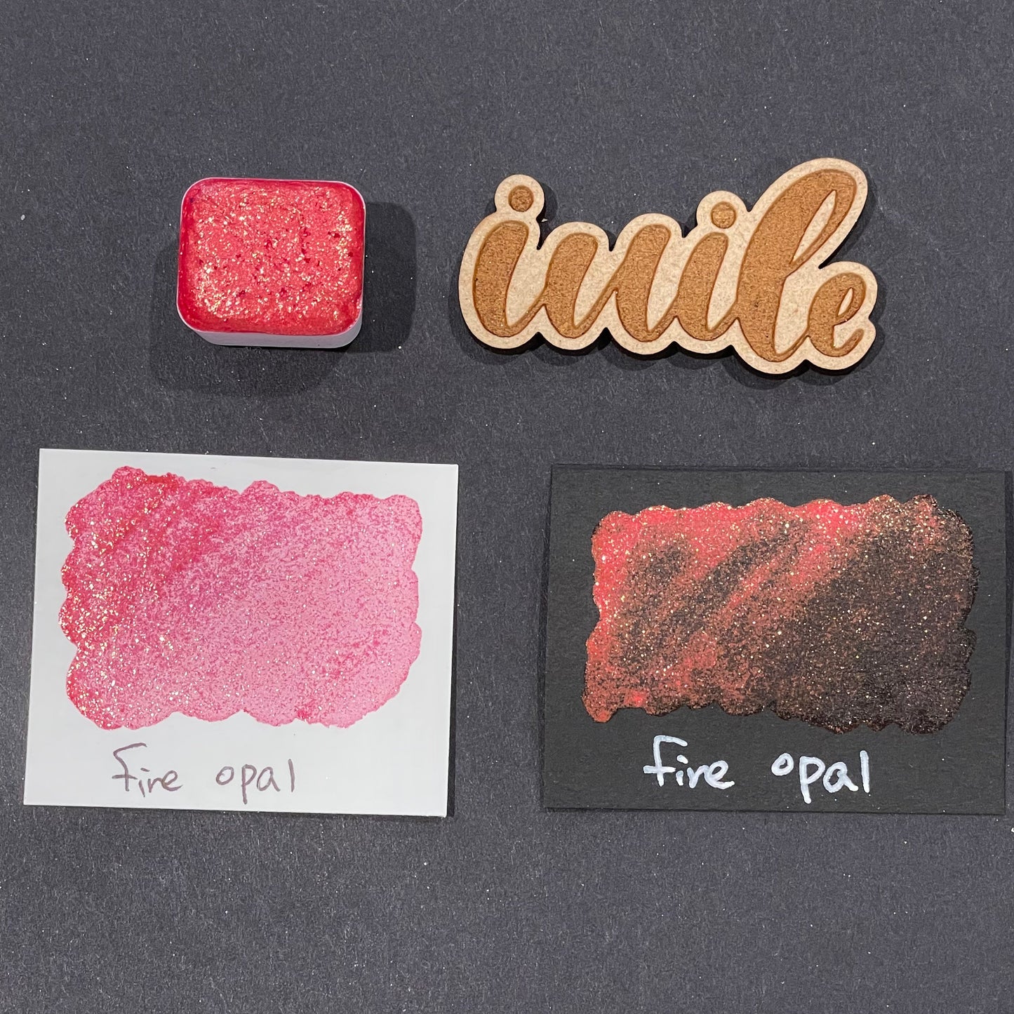 Last Chance! Fire Opal red Half pan Bling Bling Handmade shimmer watercolor paints