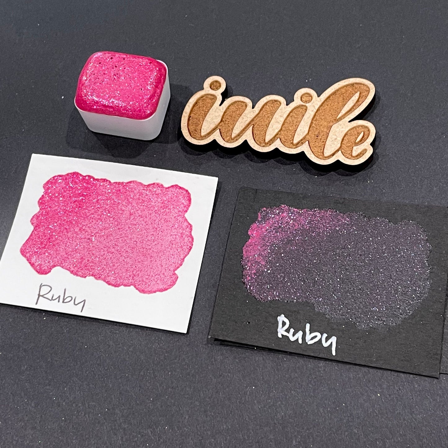 Last Chance! Ruby pink Half pan Bling Bling Handmade shimmer watercolor paints