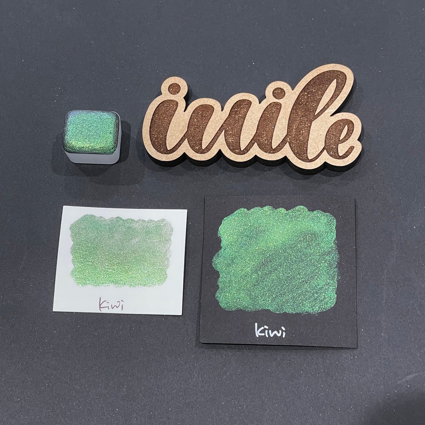 Kiwi green Half pan Fruits Basket Colorshift Handmade shimmer watercolor paints