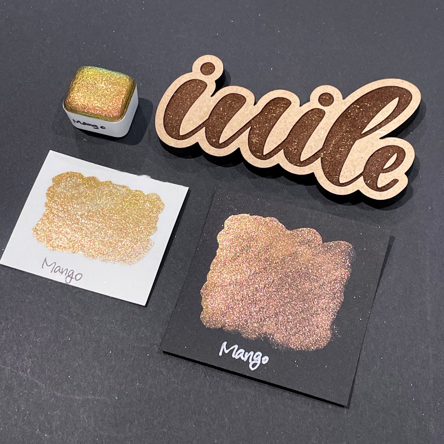 Mango gold Half pan Fruits Basket Colorshift Handmade shimmer watercolor paints