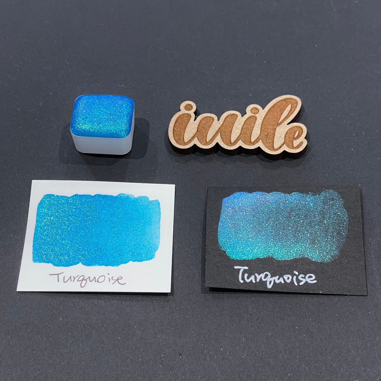 Turquoise teal Half pan Bling Bling Handmade Color Shift shimmer watercolor paints