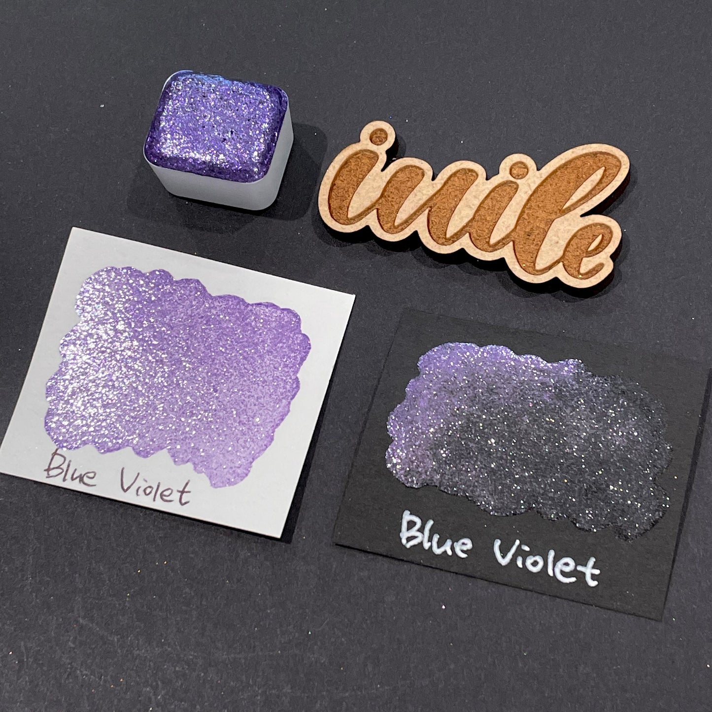 Blue Violet purple Half pan Bling Bling Handmade shimmer watercolor paints