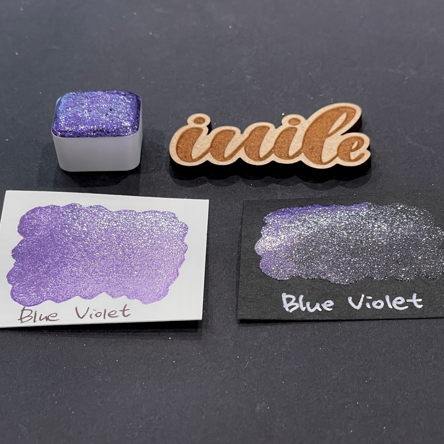 Blue Violet purple Half pan Bling Bling Handmade shimmer watercolor paints
