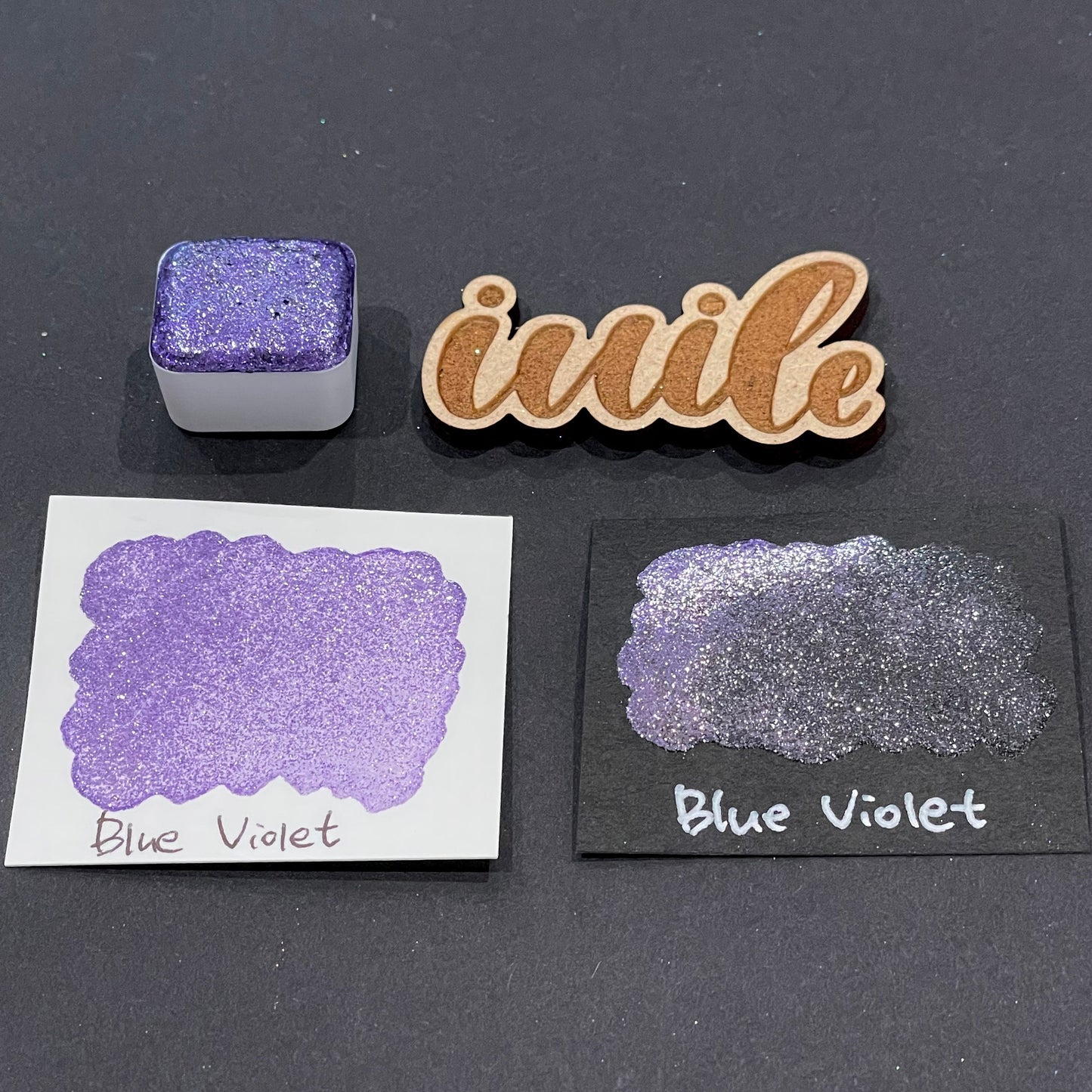 Blue Violet purple Half pan Bling Bling Handmade shimmer watercolor paints