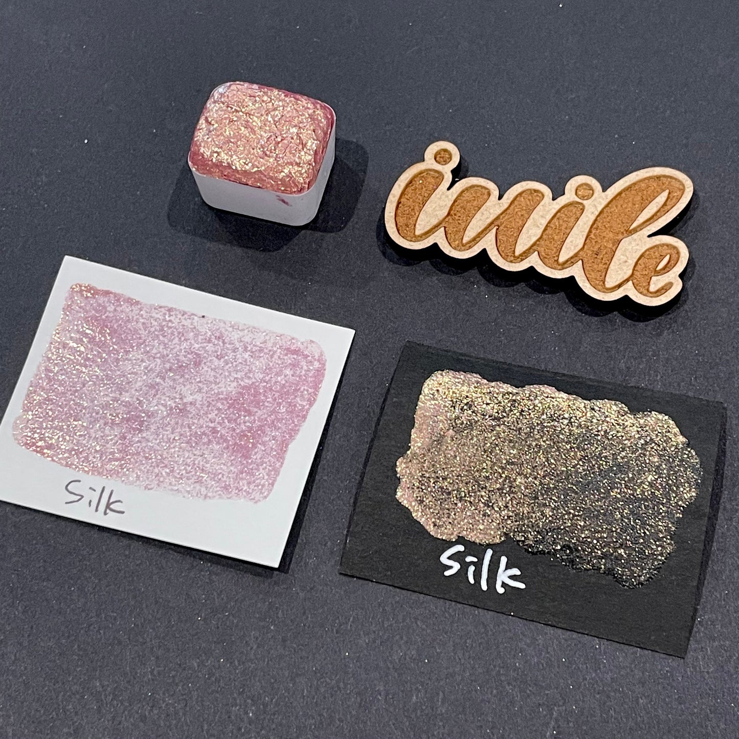 Silk pink Half pan Bling Bling Handmade shimmer watercolor paints