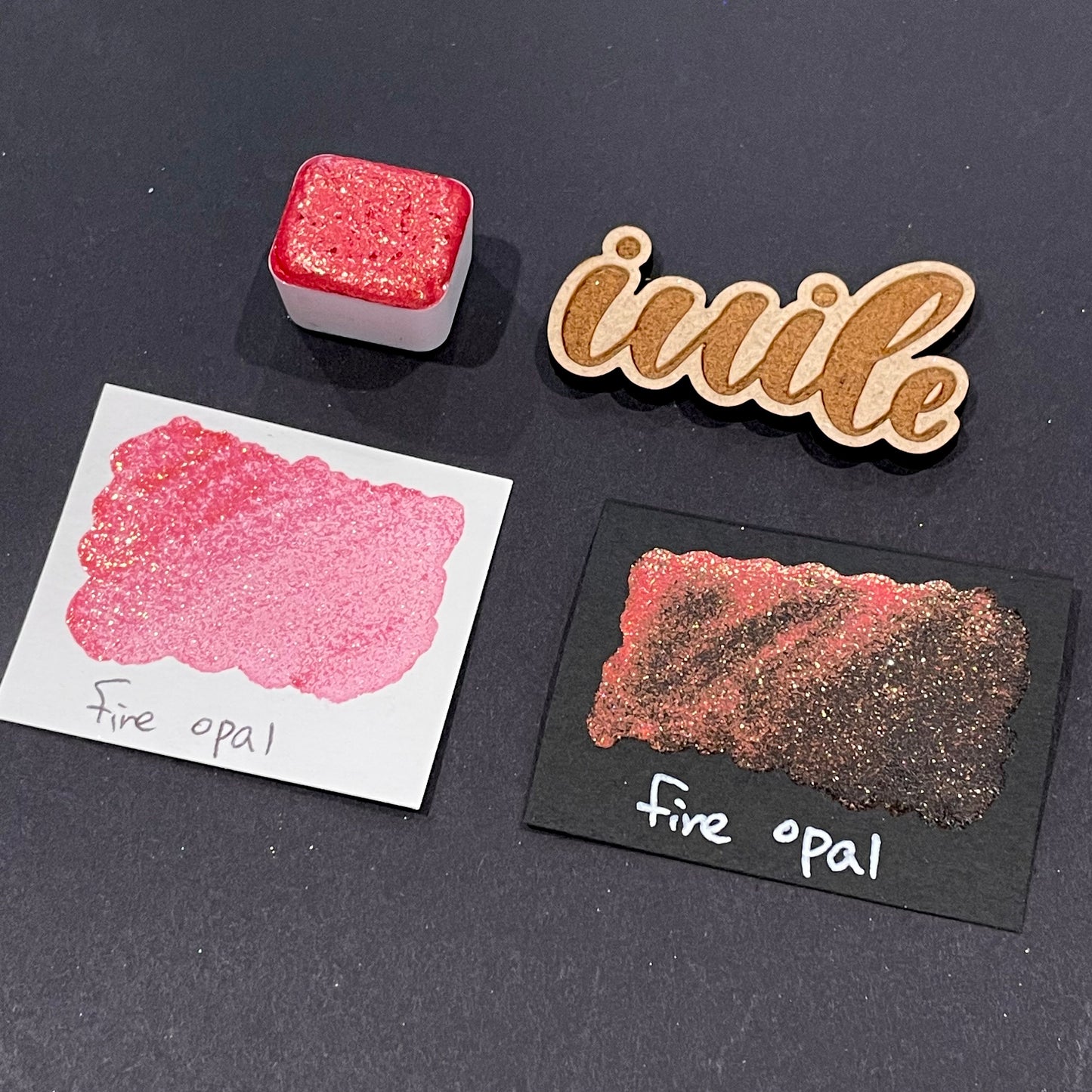 Last Chance! Fire Opal red Half pan Bling Bling Handmade shimmer watercolor paints