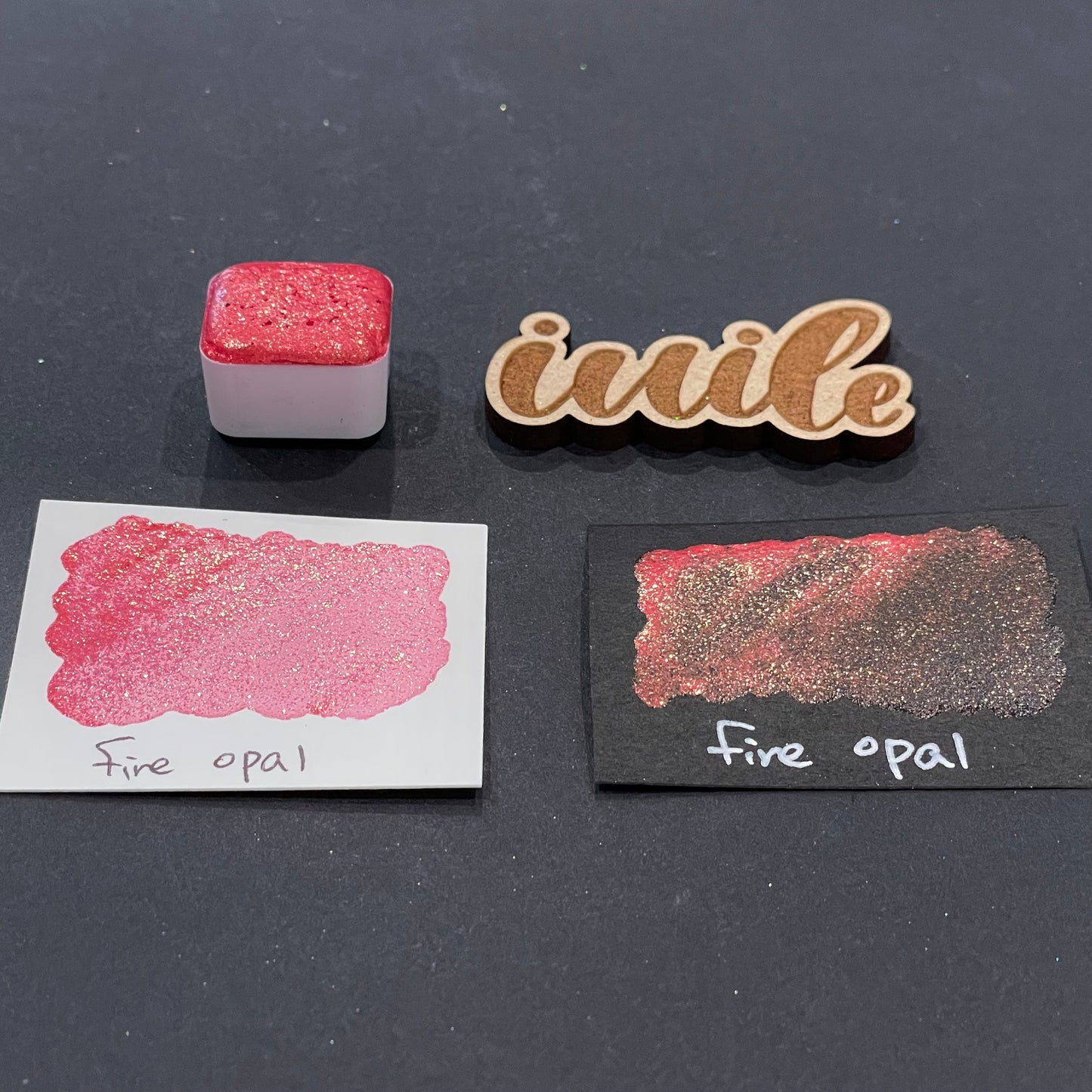 Last Chance! Fire Opal red Half pan Bling Bling Handmade shimmer watercolor paints