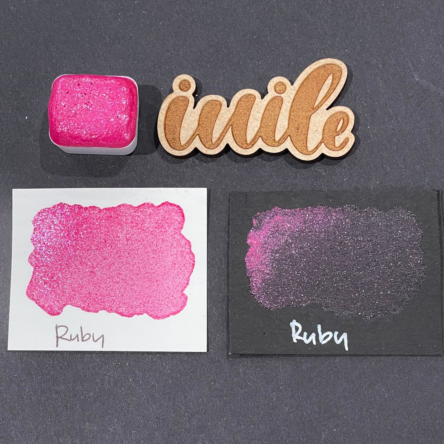 Last Chance! Ruby pink Half pan Bling Bling Handmade shimmer watercolor paints