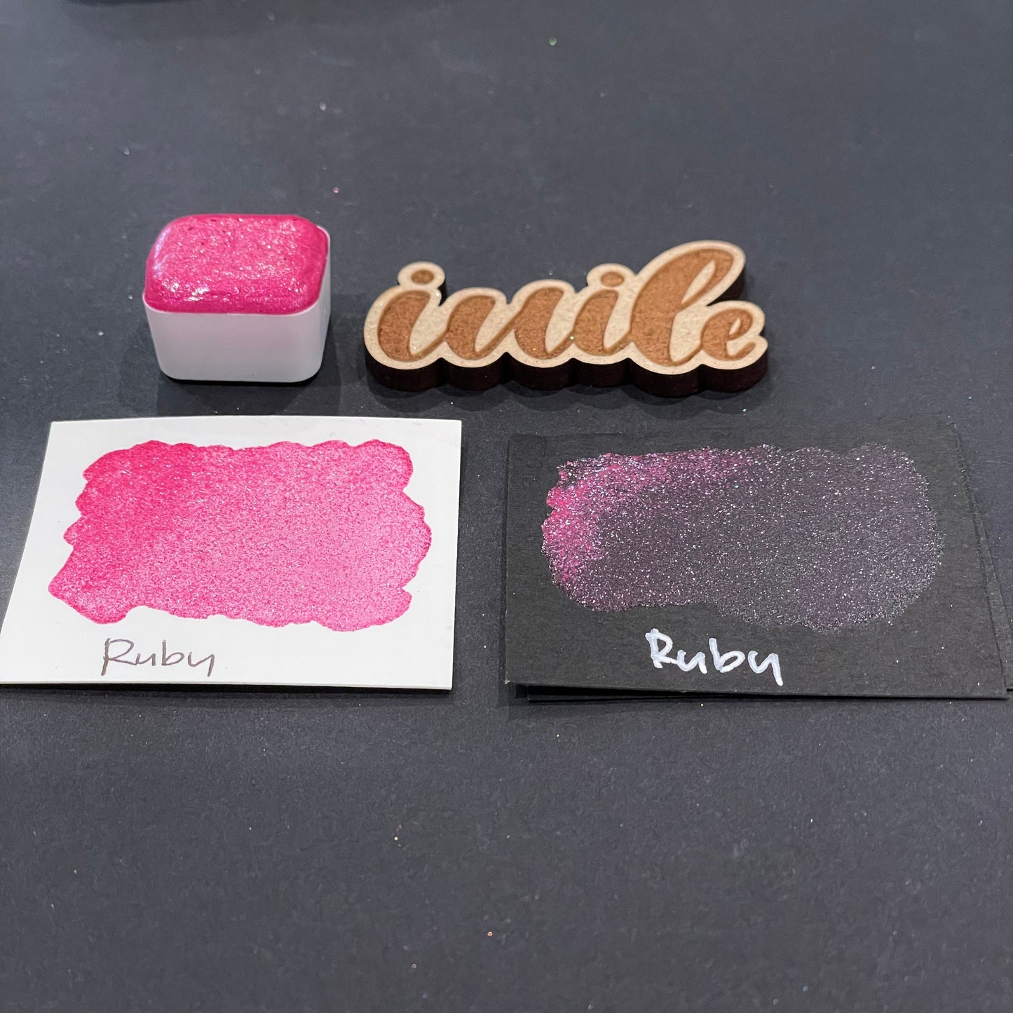 Last Chance! Ruby pink Half pan Bling Bling Handmade shimmer watercolor paints