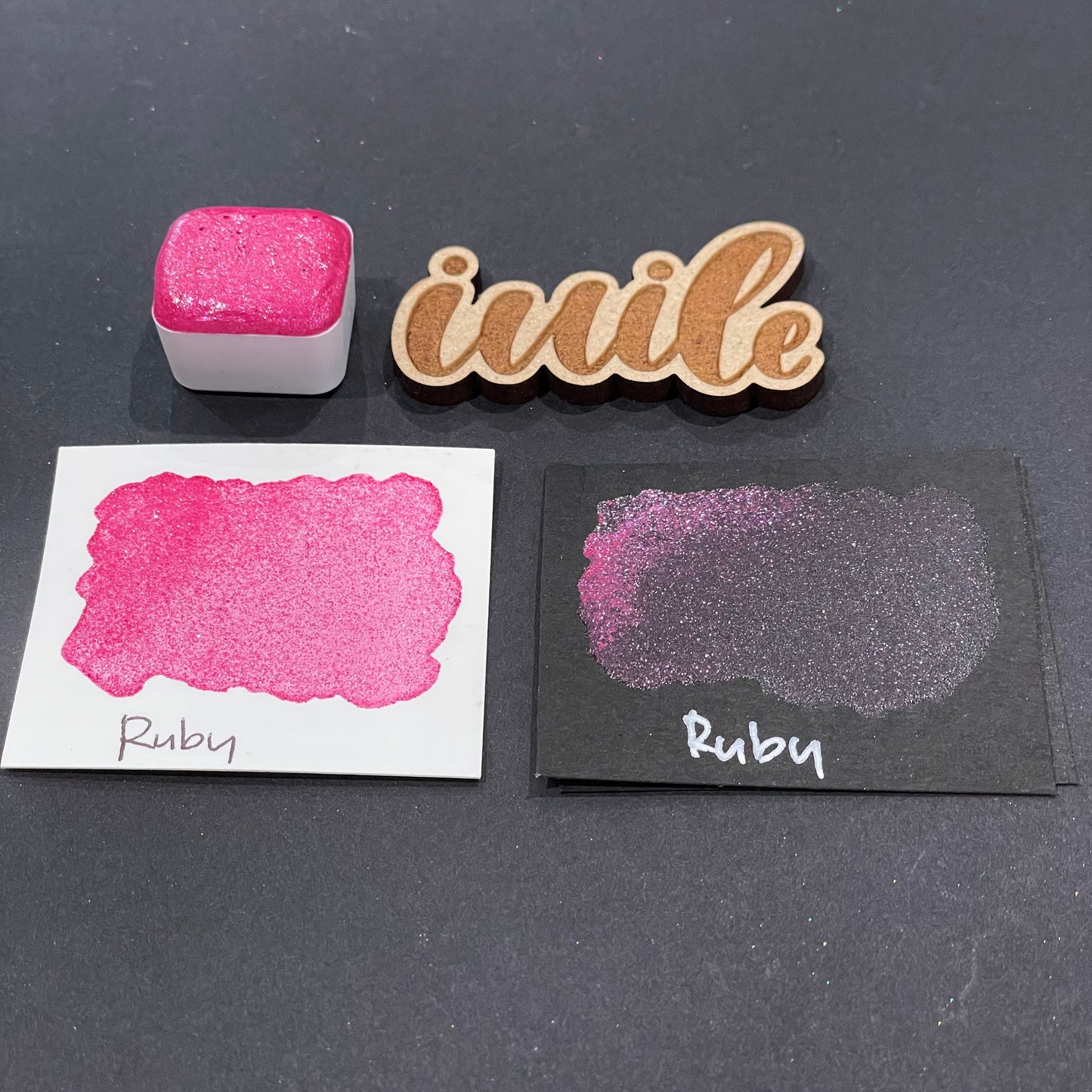 Last Chance! Ruby pink Half pan Bling Bling Handmade shimmer watercolor paints