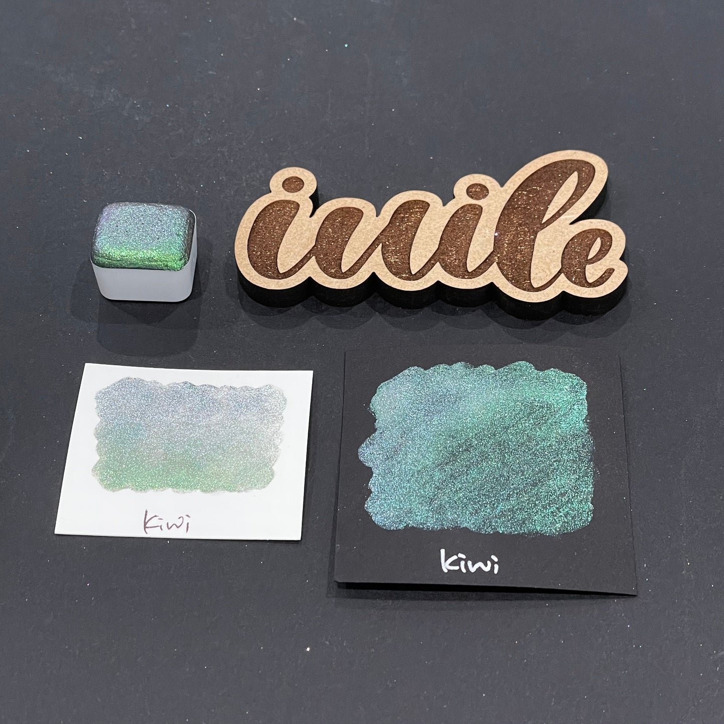 Kiwi green Half pan Fruits Basket Colorshift Handmade shimmer watercolor paints