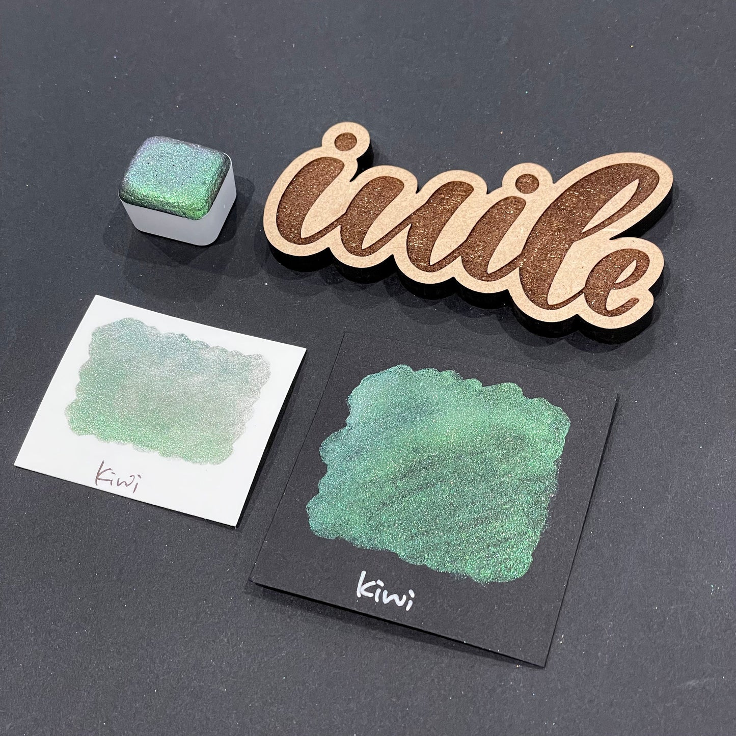 Kiwi green Half pan Fruits Basket Colorshift Handmade shimmer watercolor paints