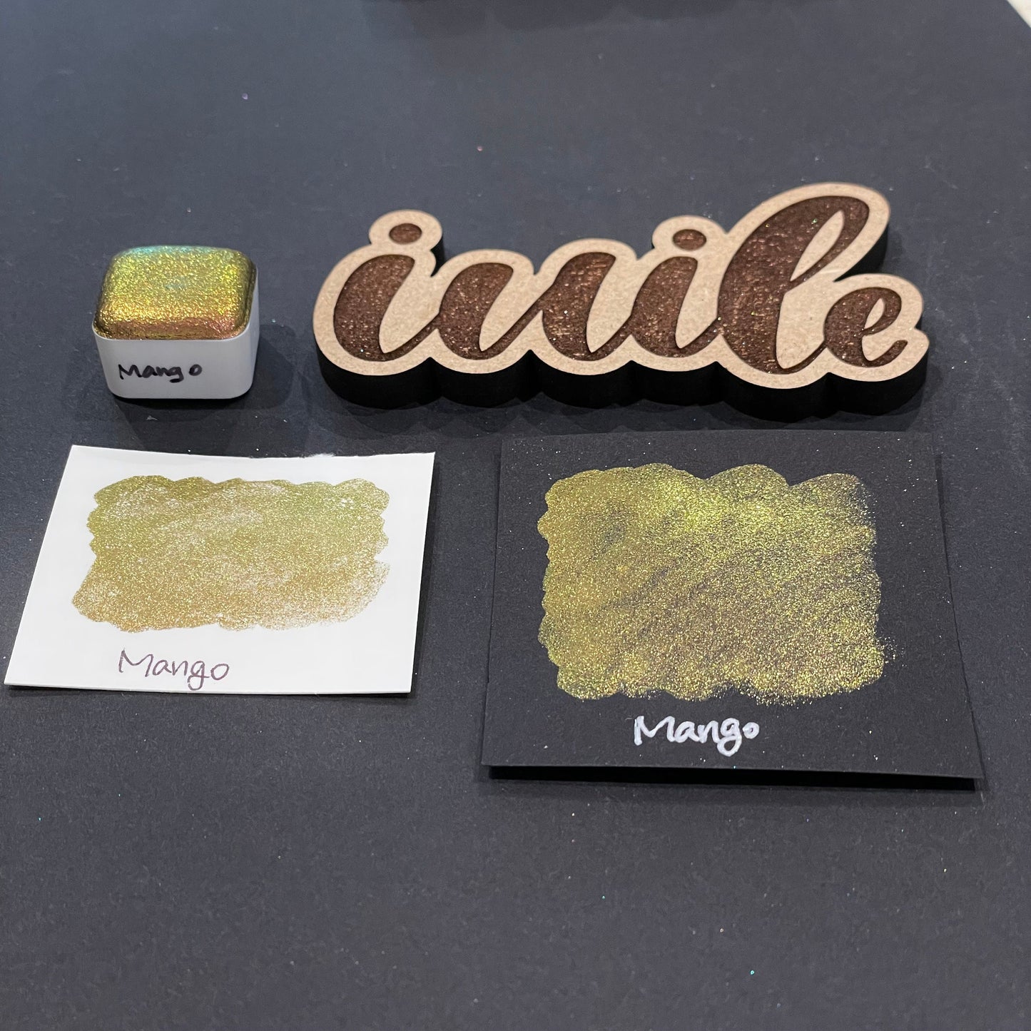 Mango gold Half pan Fruits Basket Colorshift Handmade shimmer watercolor paints