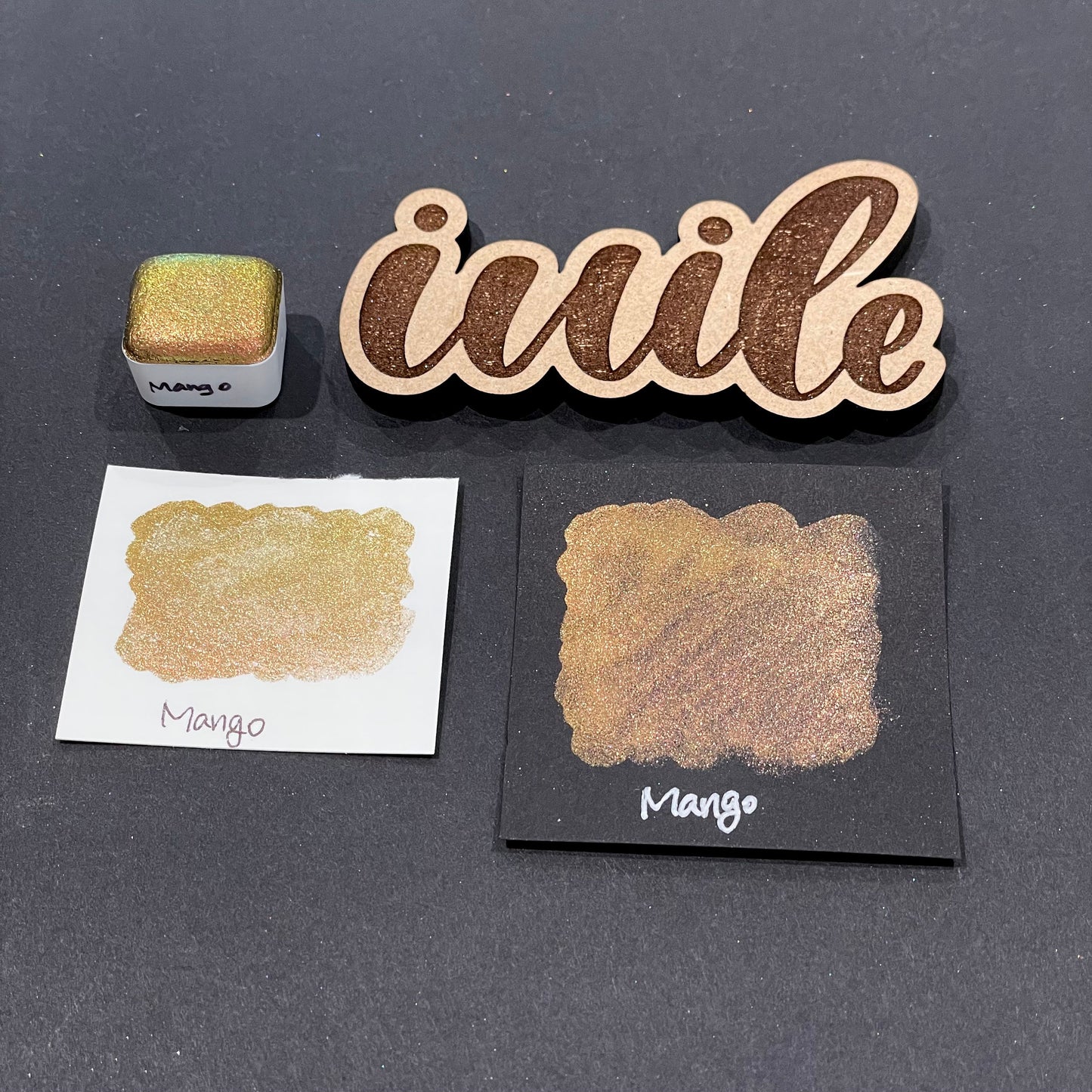 Mango gold Half pan Fruits Basket Colorshift Handmade shimmer watercolor paints