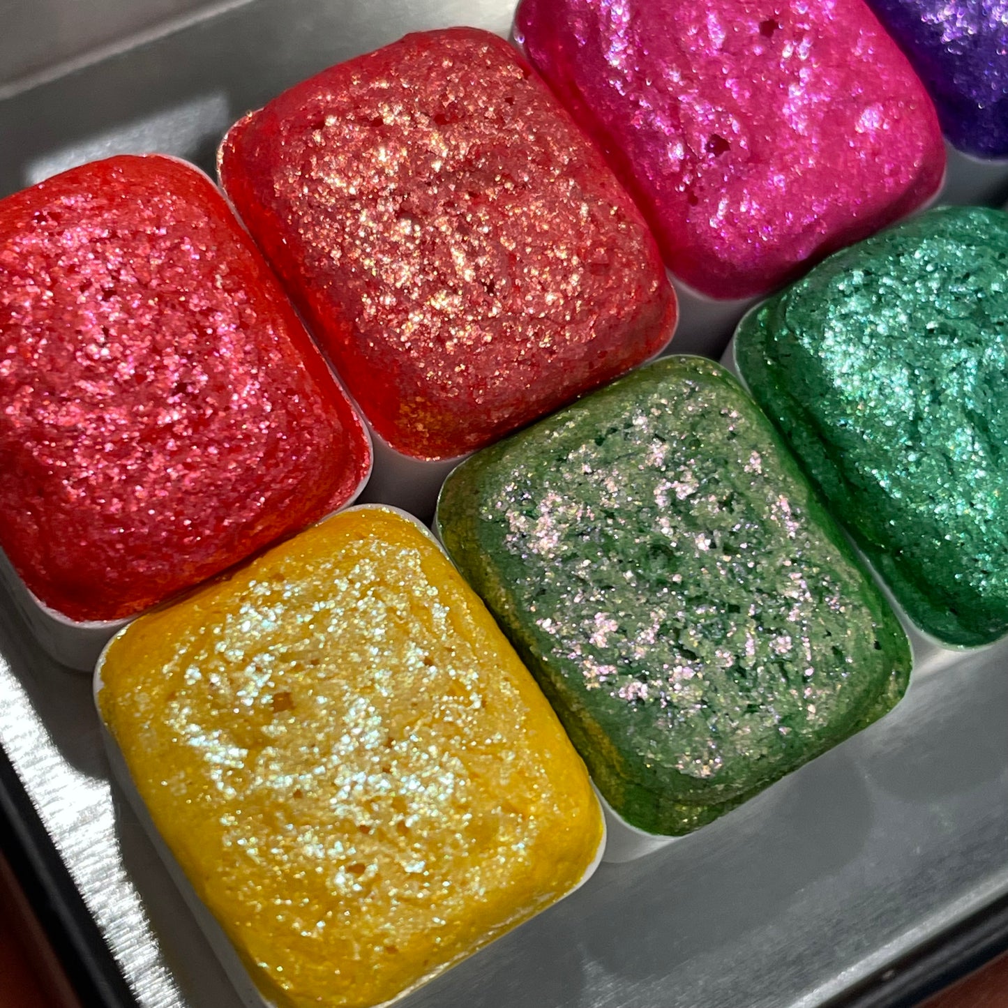 The Artist Set flakes mica Handmade Shimmer Sparkle watercolor paint half pans