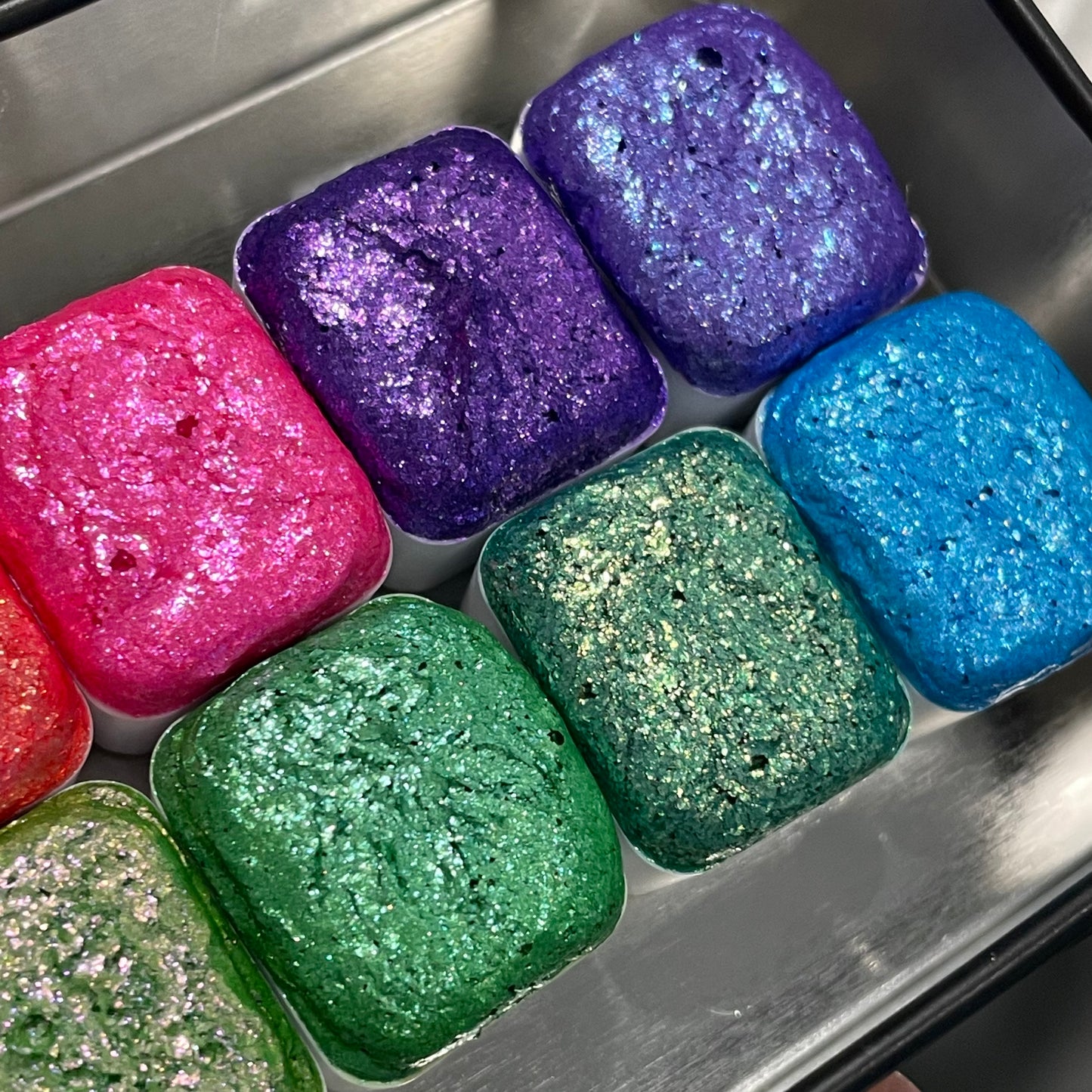 The Artist Set flakes mica Handmade Shimmer Sparkle watercolor paint half pans