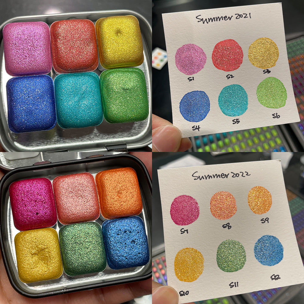 Summer 2021/2022 Set Limited Glittery Handmade Shimmer Metallic Watercolor Paint Half By iuilewatercolors