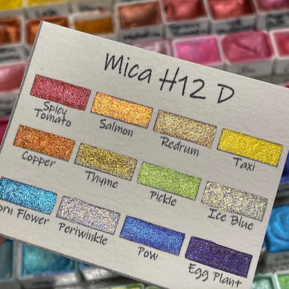 last chance! Mica H12 D set Handmade Shimmer Watercolor Paint half pans