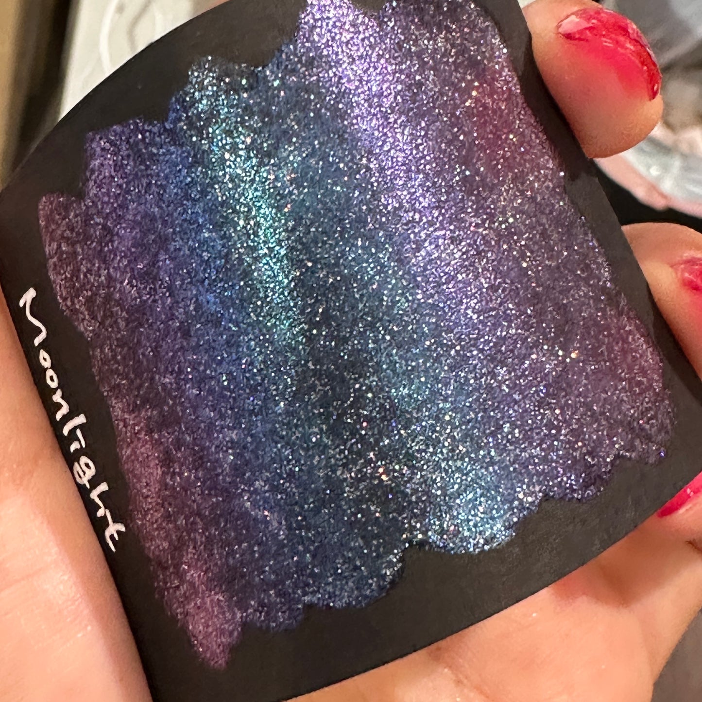 Half Moonlight Night Series Handmade Glittery Hologram shimmer watercolor Paint by iuilewatercolors