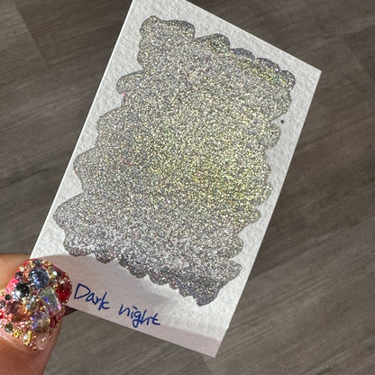 Quarter Dark Night Series Handmade Glittery Hologram shimmer watercolor Paint by iuilewatercolors