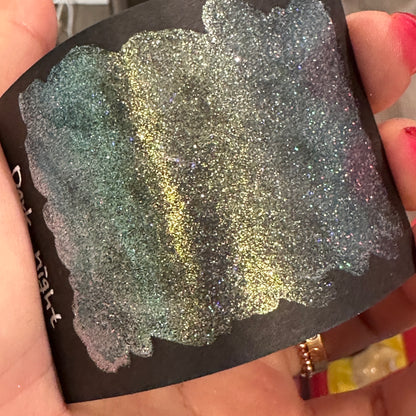 Quarter Dark Night Series Handmade Glittery Hologram shimmer watercolor Paint by iuilewatercolors