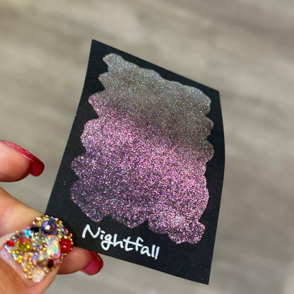 Half Nightfall Night Series Handmade Glittery Hologram shimmer watercolor Paint by iuilewatercolors
