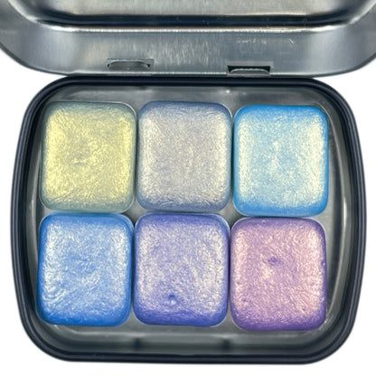 Blue Gold set watercolor paints Half pans