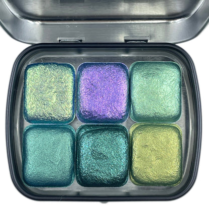 Green set Handmade Shimmer Metallic Chameleon Colorshift Watercolor Paint Half