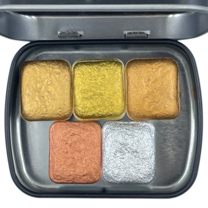 Extra fine set Metallic Chrome Handmade Watercolor Paints Half Pans