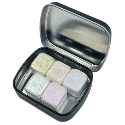 SALE 5 Color fairy set for Handmade Shimmer Metallic watercolor paints half pans in Tin case