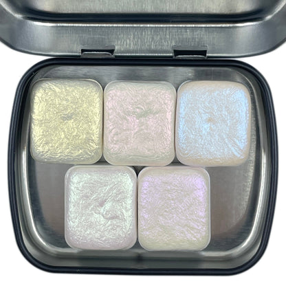 SALE 5 Color fairy set for Handmade Shimmer Metallic watercolor paints half pans in Tin case