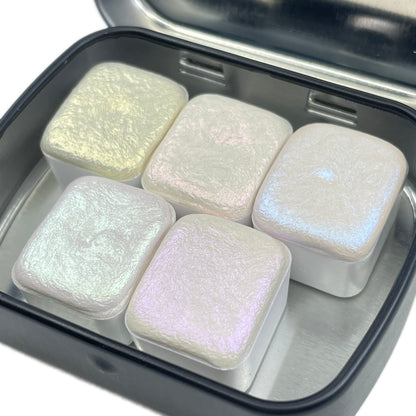 SALE 5 Color fairy set for Handmade Shimmer Metallic watercolor paints half pans in Tin case