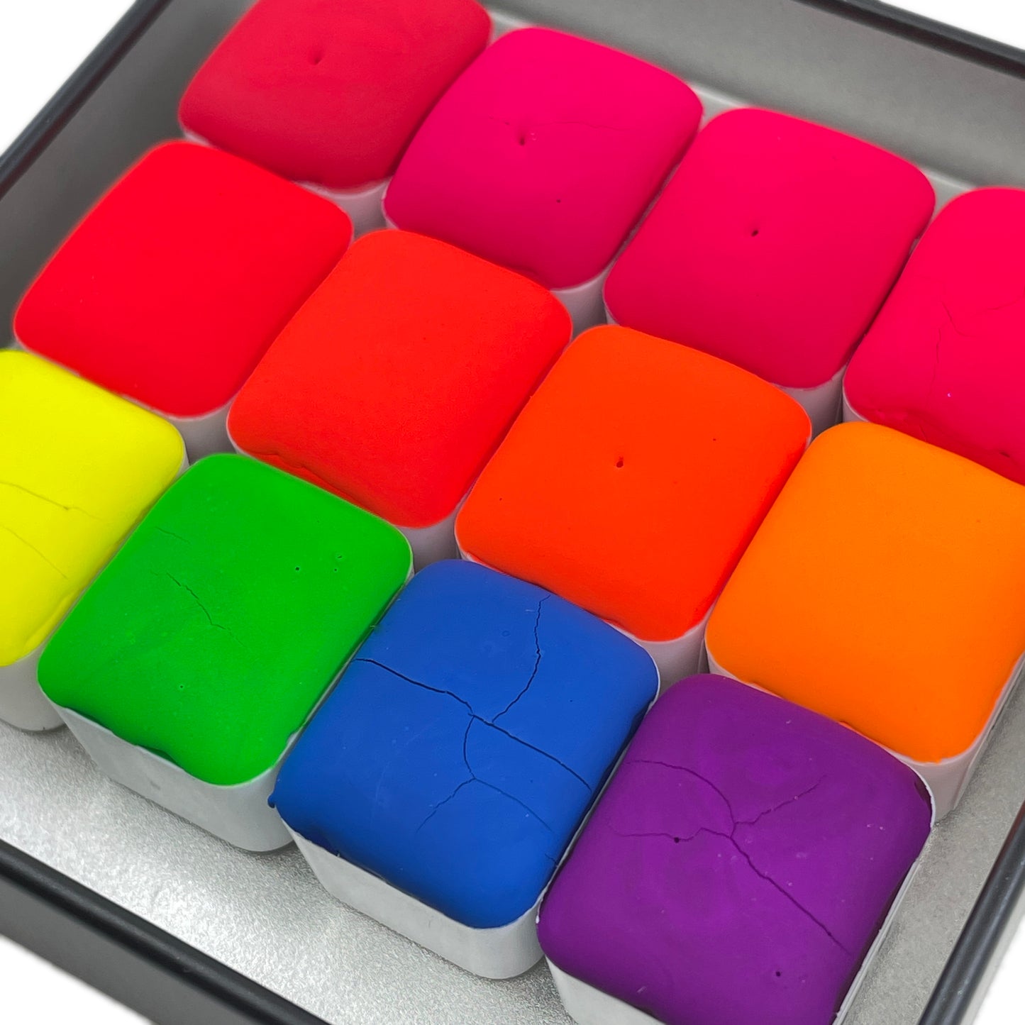 Neon set Handmade watercolor paints half pans in Tin case