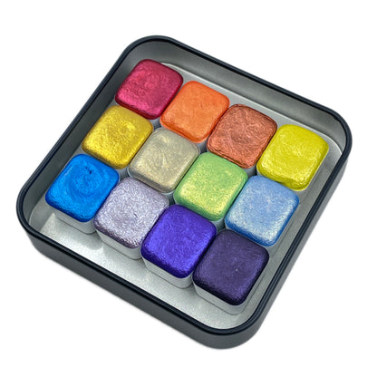 last chance! Mica H12 A set Handmade Shimmer Watercolor Paint half pans